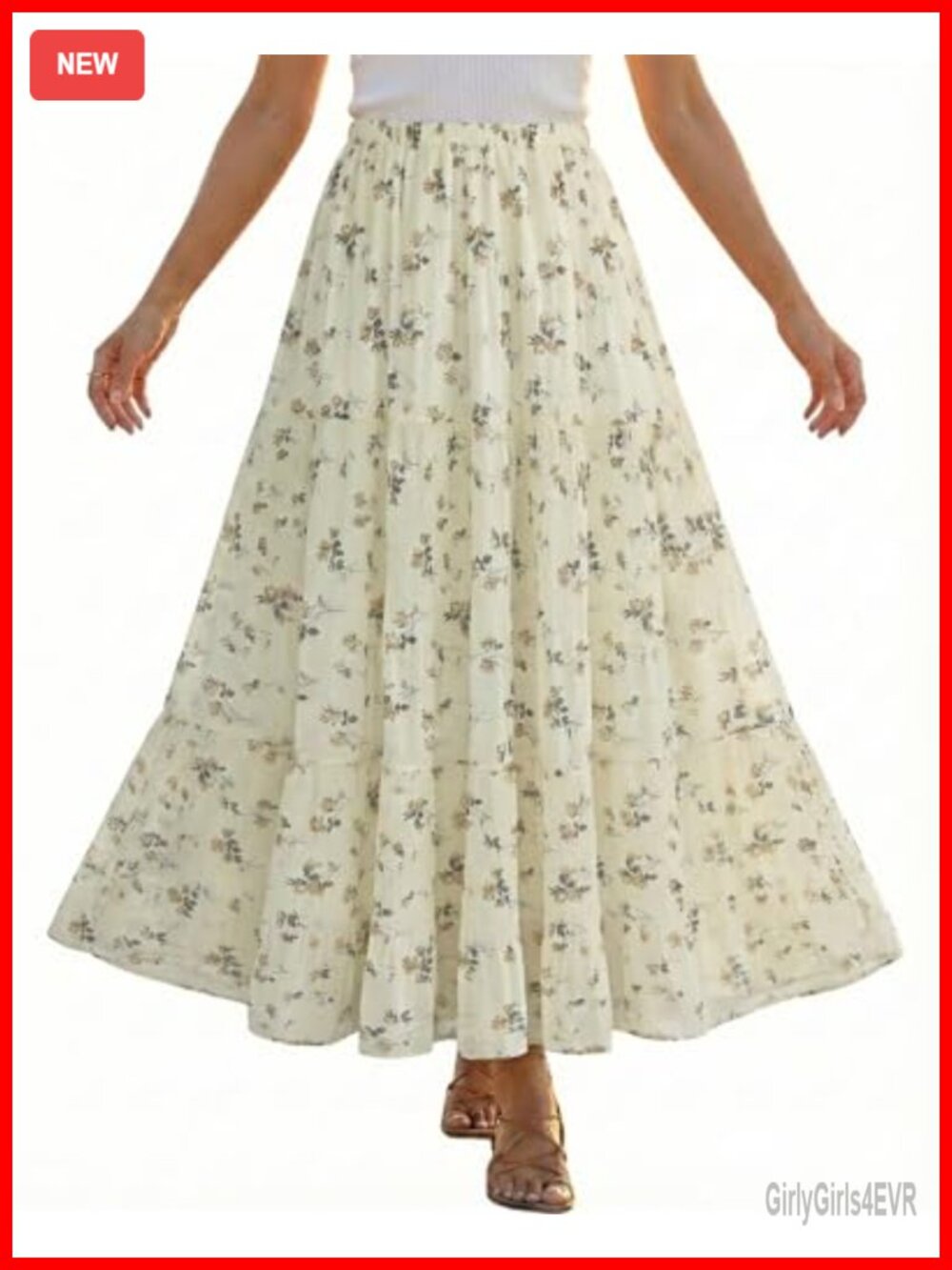 Chiffon Pleated Maxi Skirt Elastic High Waist Flowy A-Line